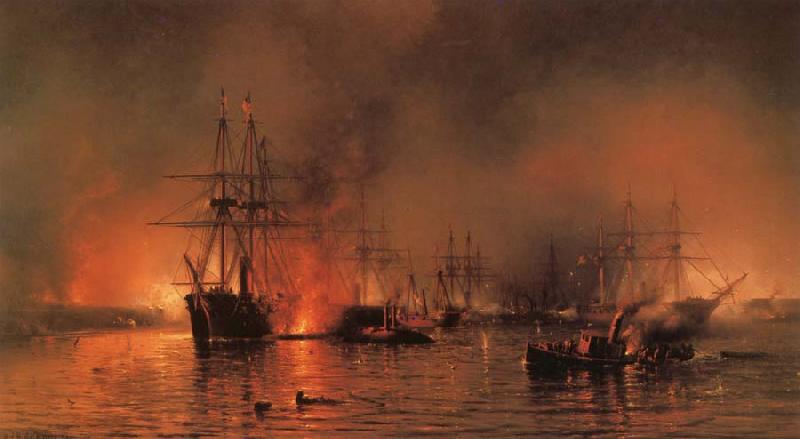 Mauritz F H Haas The Battle of New Orleans-Farragut-s Fleet Passing the Forts Below New Orleans Sweden oil painting art